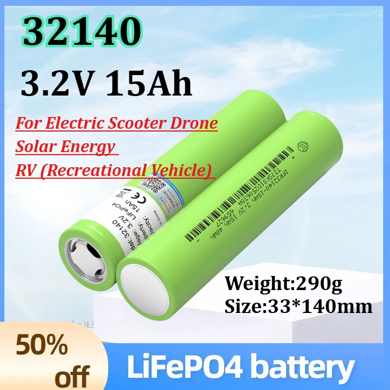 

3.2V 15Ah 32140 LiFePO4 Battery for Electric Scooter Drone Solar Energy RV (Recreational Vehicle) Rechargeable Battery