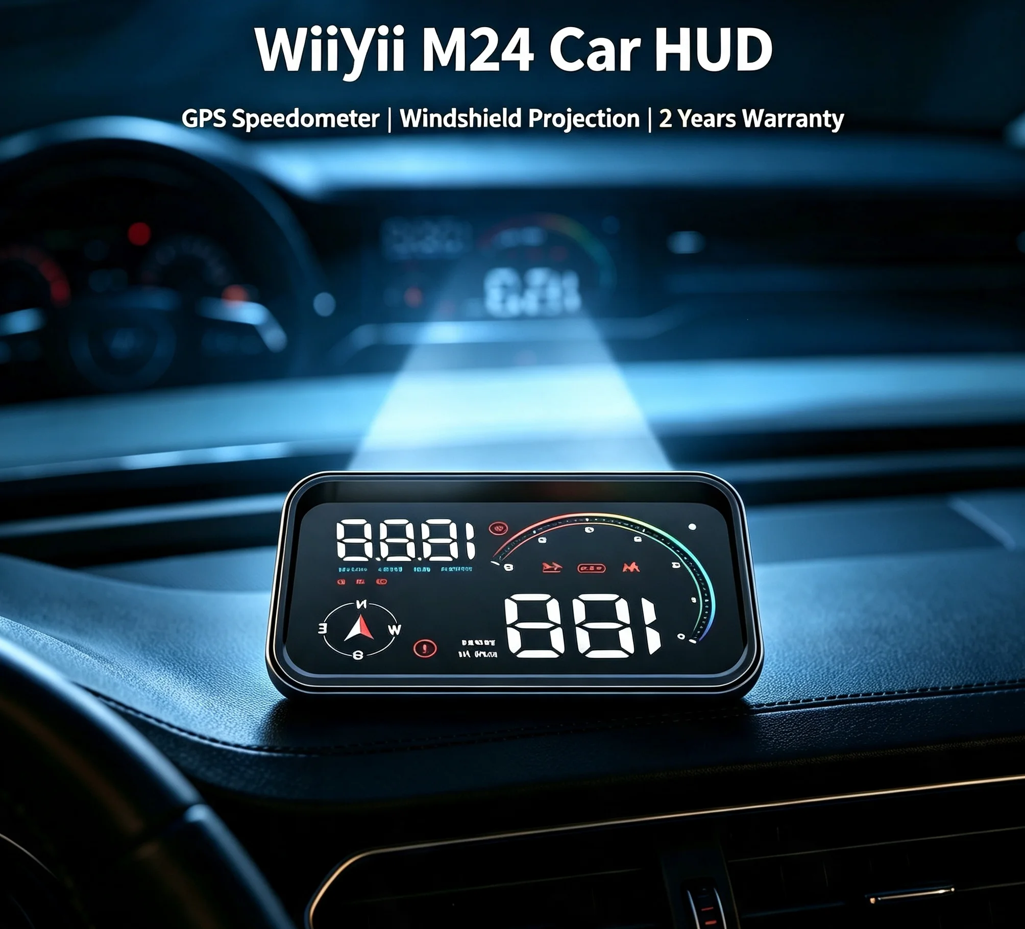 WiiYii OBD+GPS Dual System  M24 Car HUD 3.5inch LED Windshield Projection GPS Speedometer Car Digital Meter Clock ,Driving Time