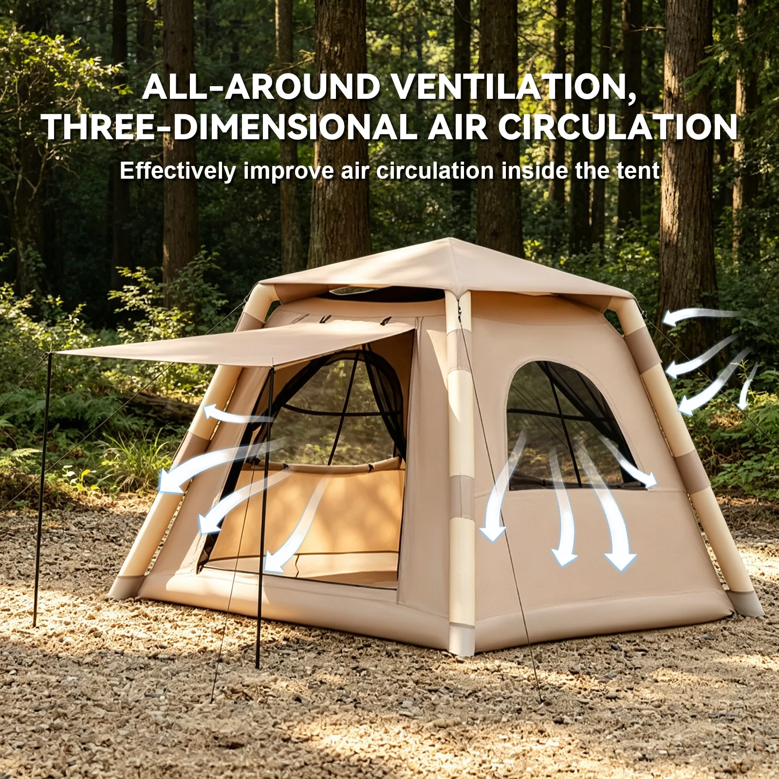 Carpa inflable para exteriores de 220x220x170cm, tela Oxford 420D impermeable, ventanas de malla ventiladas, carpa de camping de montaje rápido con accesorios completos