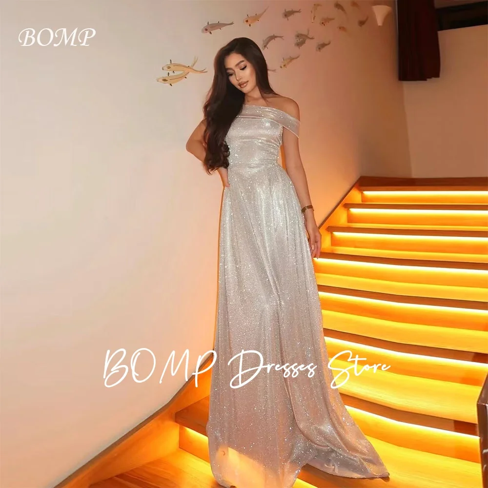 

BOMP Shiny Off Shoulder Evening Dresses Ivory A-Line Sweep Train Satin Formal Occasion Gown Birthday Party Dress Customized