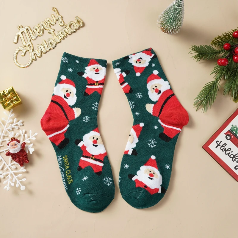 4 pares/set meias de natal algodão confortável fashoin casual respirável meio tubo meia feminino engraçado dos desenhos animados presente quente meias