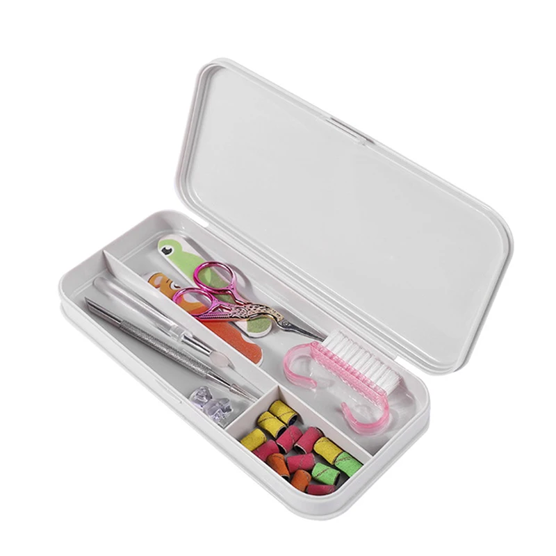 Nail Art Storage Box Nail Parts Organizer Cuboid Plastic Container Packaging Case For Nail Brush File Manicure Tools