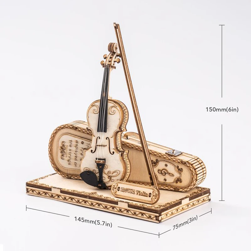 Robotime ROKR ไวโอลิน Capriccio รุ่น3D ปริศนาไม้ Easy Assembly ชุดดนตรีของขวัญ DIY สำหรับ Boys & Girls บล็อกตัวต่อ TG604K