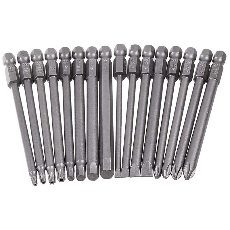 ABGG-16 Pack 1/4 Inch Hex Shank Long Magnetic Screwdriver Bits Set 4 In Power Tools (Slotted+Cross+Hex+Plum Blossom)