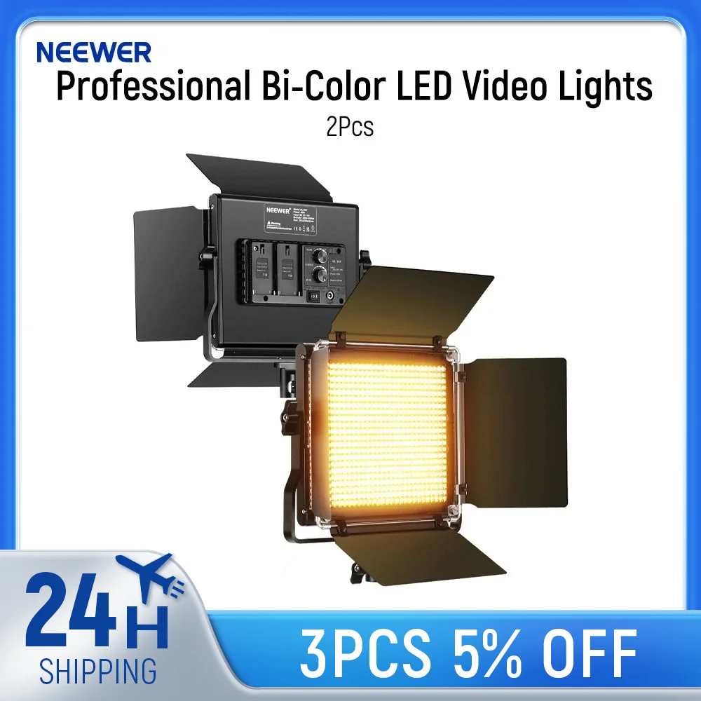 NEEWER 2Pcs Professional Metal Bi-Color LED Video Lights for Studio, YouTube, Product Photography, Video Shooting