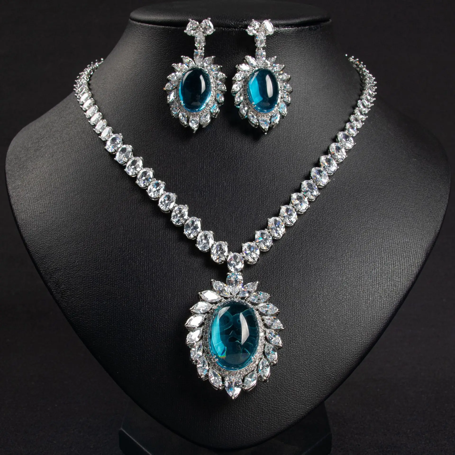 HIBRIDE New Minority Temperament White Necklace Earring Set Light Luxury Women's Holiday Wedding Daily Gift Jewelry S-1136