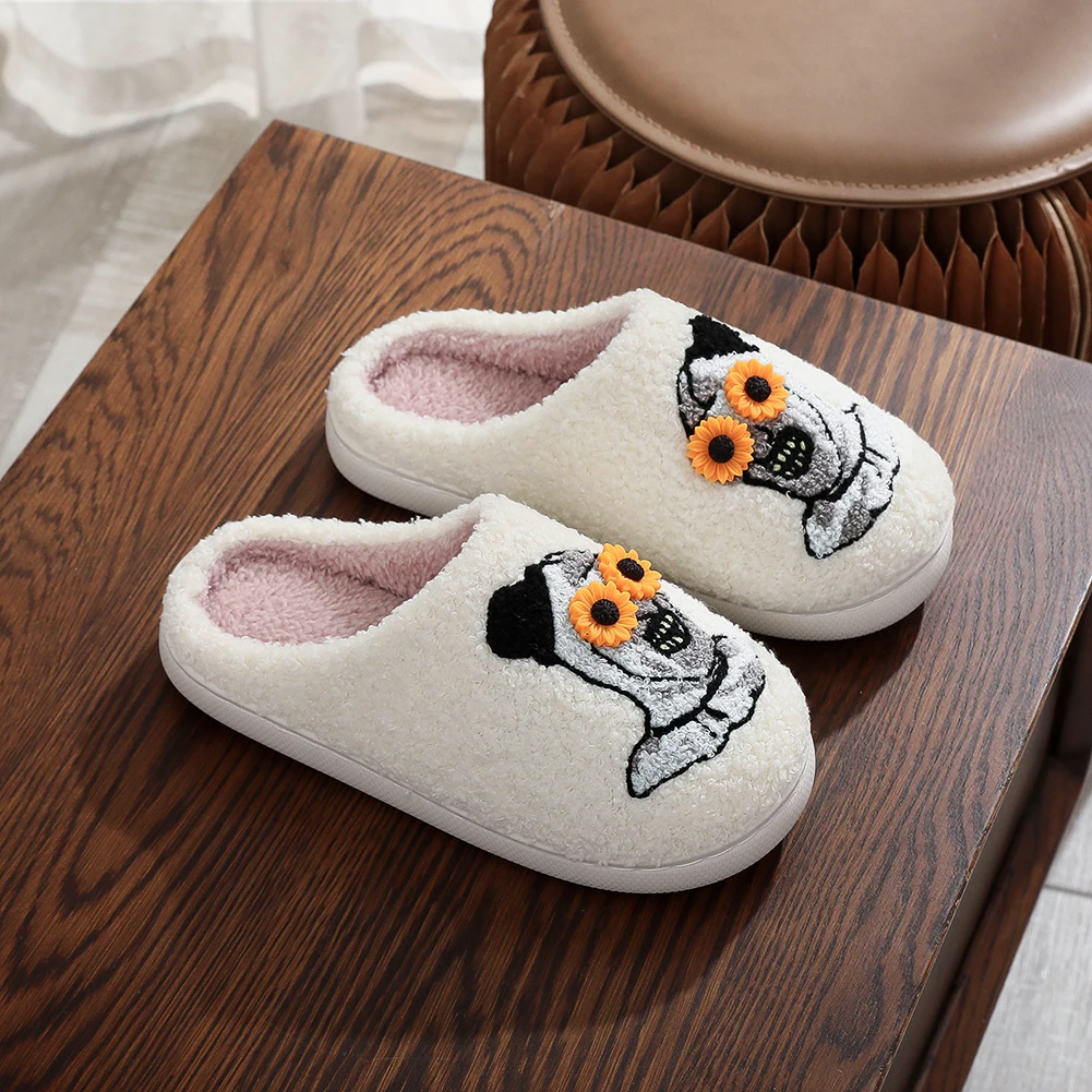 شباشب قطيفة للهالوين شباشب حرارية مسطحة شباشب مهرج مخيفة مريحة شرائح مهرج زجاجية عباد الشمس لغرفة النوم الداخلية #3