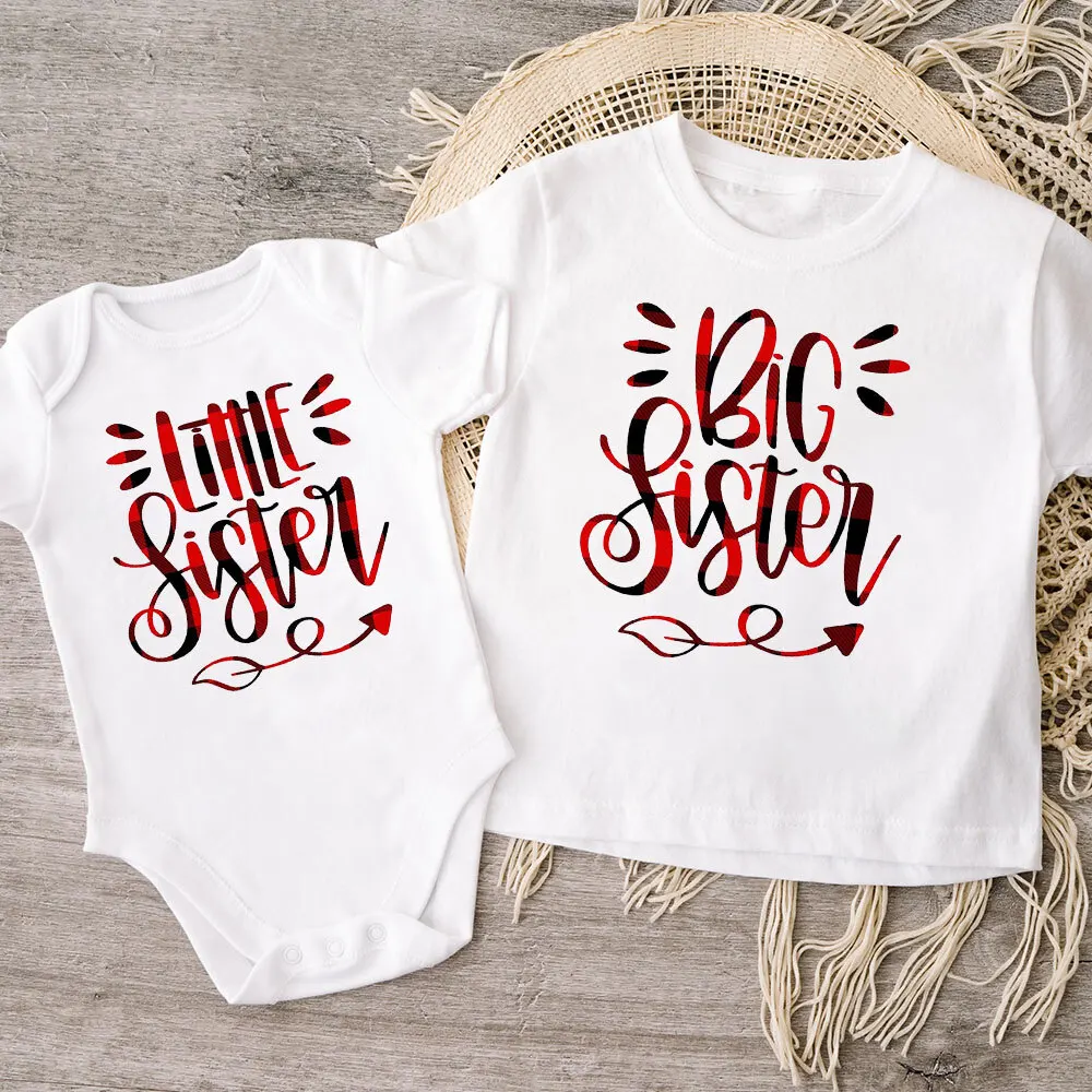 Big Sister Little Sister Family Matching Kids Clothes Short Sleeve T Shirt Baby Bodysuit Kid Jumpsuit Sisters Shirt and Bodysuit