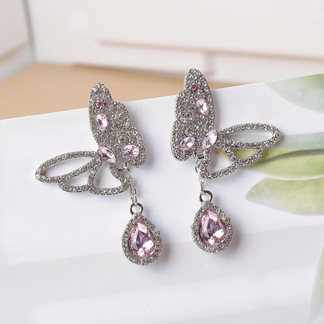 Fashion Crystal Butterfly Fringed Dangle women Earring Pendientes Exaggrated  Thread Statement Drop Earrings