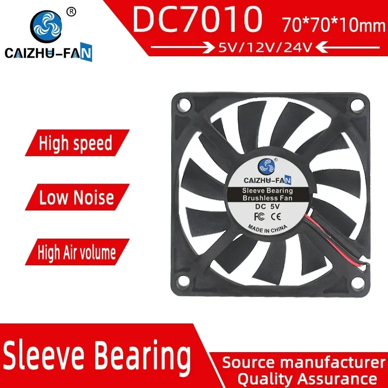 CAIZHU-FAN  7010 Fan 70MM 70*70*10MM DC 5V 12V 24V 7CM Ultra-thin Sleeve/Dual Ball Bearing Cooling Fan Comptuter CPU Cooling Fan