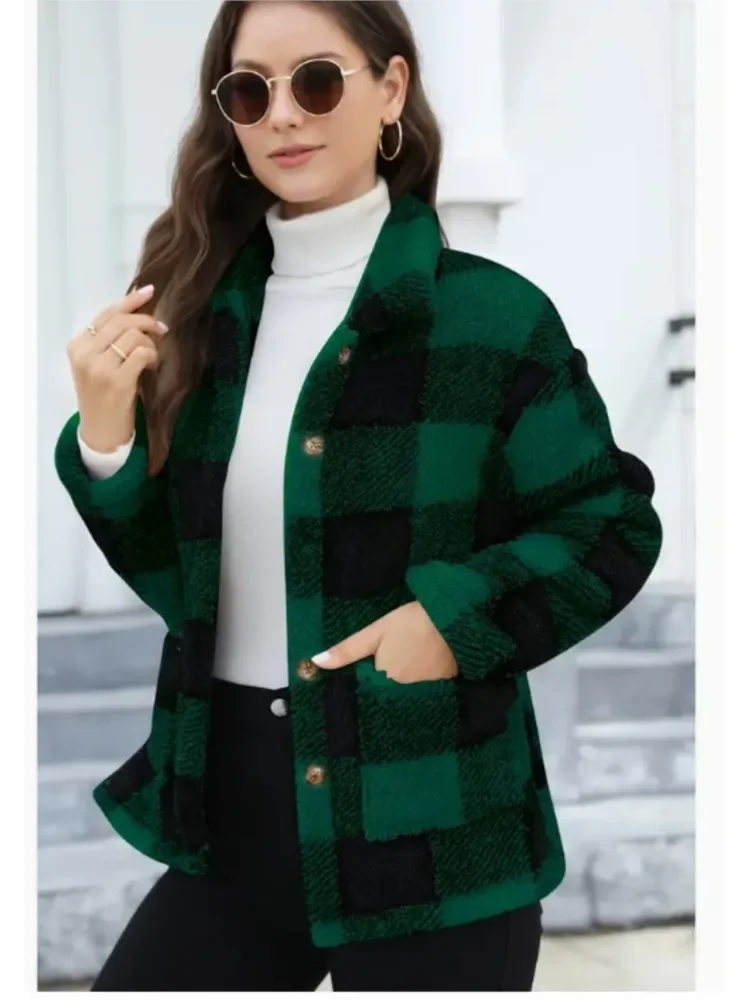 

CPSYM женская клетчатая флисовая куртка модные карманы с длинным рукавом свободные короткие пальто осень-зима плюшевое теплое пальто женское