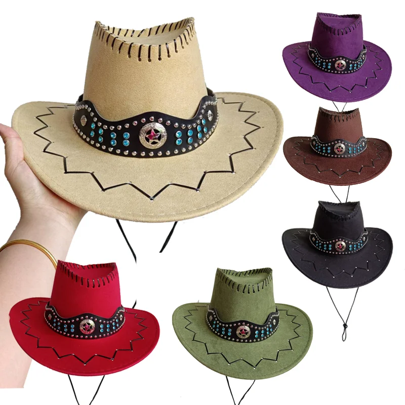 Artificial Suede Western Cowboy Hats Vintage Big-edge Gentleman Cowgirl Jazz Hat Holidays Party Cosplay Hat