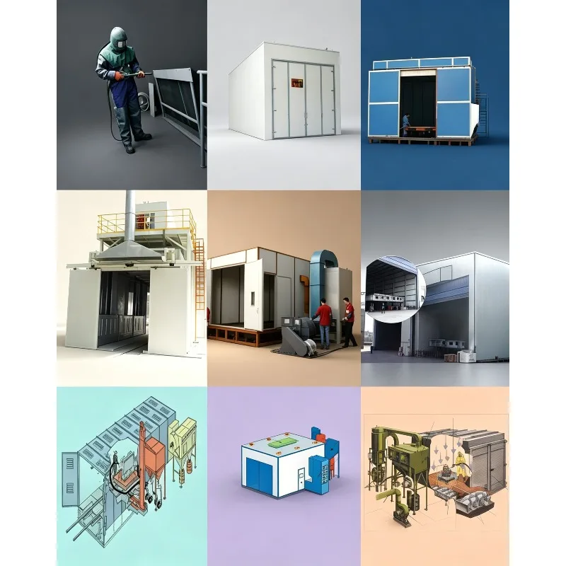 Sand Shot Blasting Room/Cabinet/Chamber Sandblasting and Powder Coating Installation Industrial Blast Room with Dust Collector