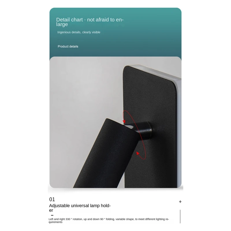 Wall Light Wall Light Backlight USB Charging 330 Degree Rotation Adjustable Wall Lamp Bedside Study Reading Sconce Lamp White