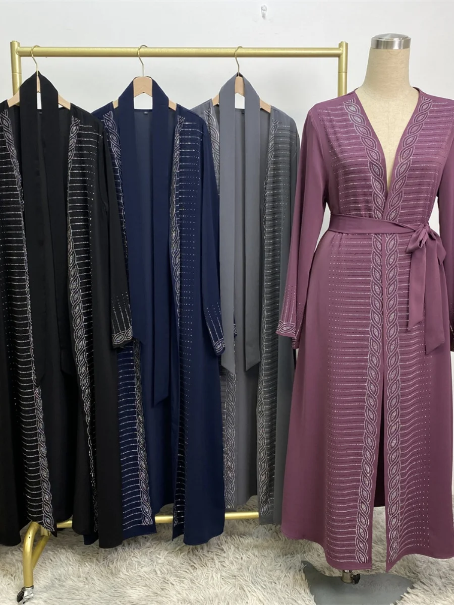 

Мусульманские женщины Роскошный Дубай Абая горячая фиксация кимоно со стразами кардиган африканское длинное платье скромный кафтан халат Femme исламская одежда