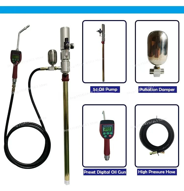200L Portable Pneumatic Oil Drum Pump with Preset Digital Flow Meter for Lubrication Oil Transfer