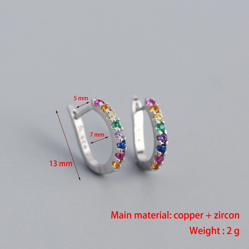 New Fashion Cute Minimal Rainbow Hoop Earrings Multicolor Zirconia Small Geometric Earring Jewelry Female Trendy Thin Ear Hoops