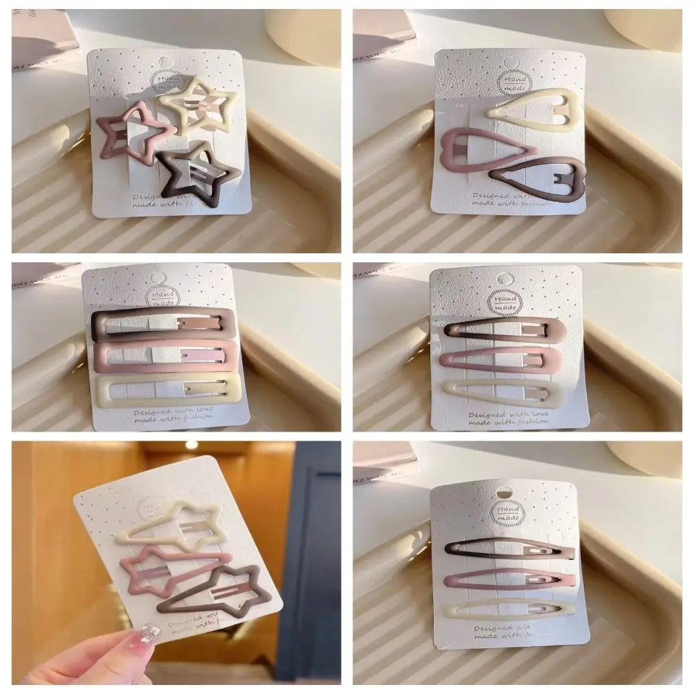 3pc/set Fashion Metal Star Love BB Clip Square Water Drop Y2k Barrettes Hair Clip Korean Style Side of The Forehead