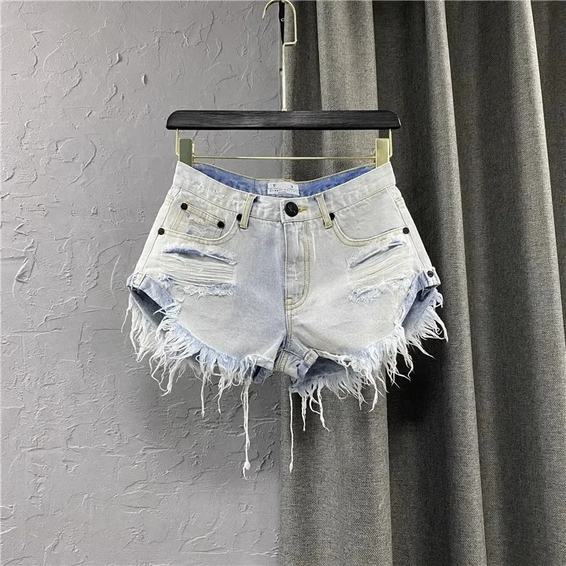 

2025 New Denim Shorts Female Holes Burrs Low Waist Jeans Y2k Shorts