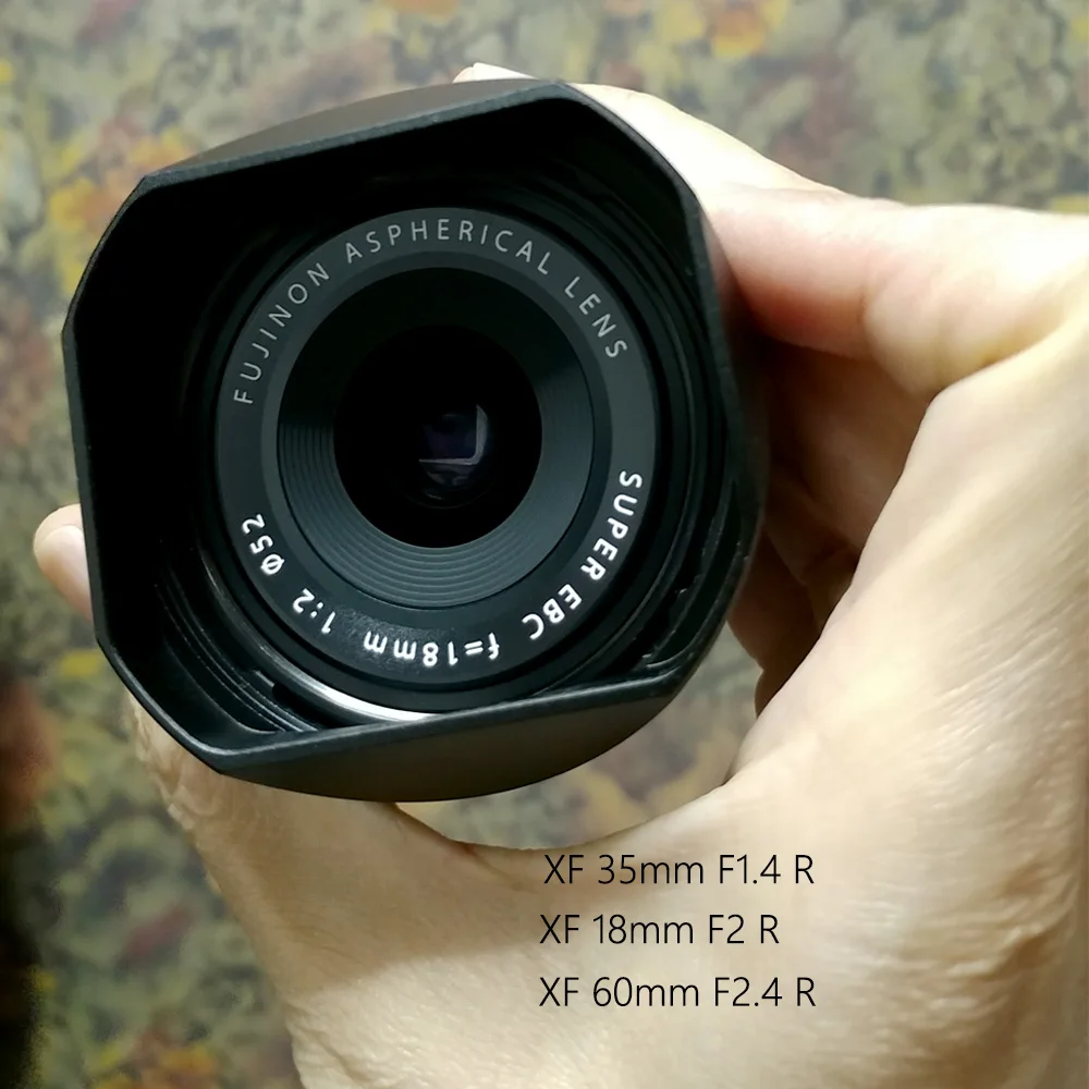 Dla Fujifilm Fujinon XF 35mm F1.4 R / XF18mm F2 R / XF 60mm F2.4 R obiektyw makro aluminiowa kwadratowe szkła osłona obiektywu kaptura