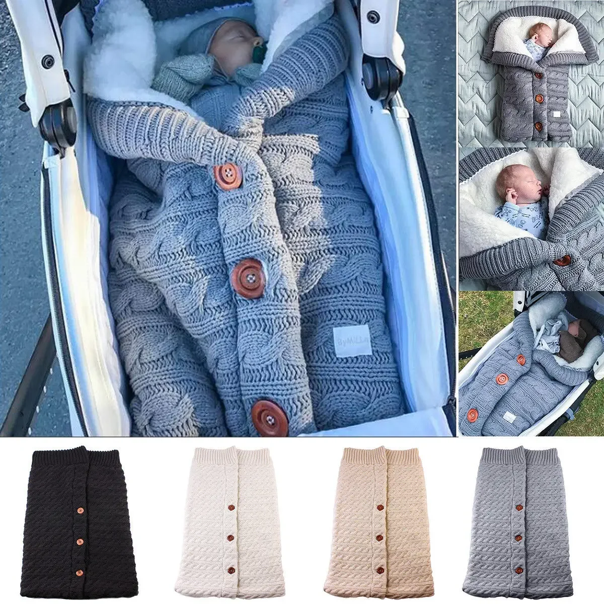 Gigoteuse chaude pour bébé, sac de couchage pour enfant, chancelière pour poussette, sac de couchage pour nouveau-né, couverture d'emmaillotage en laine tricotée, hiver