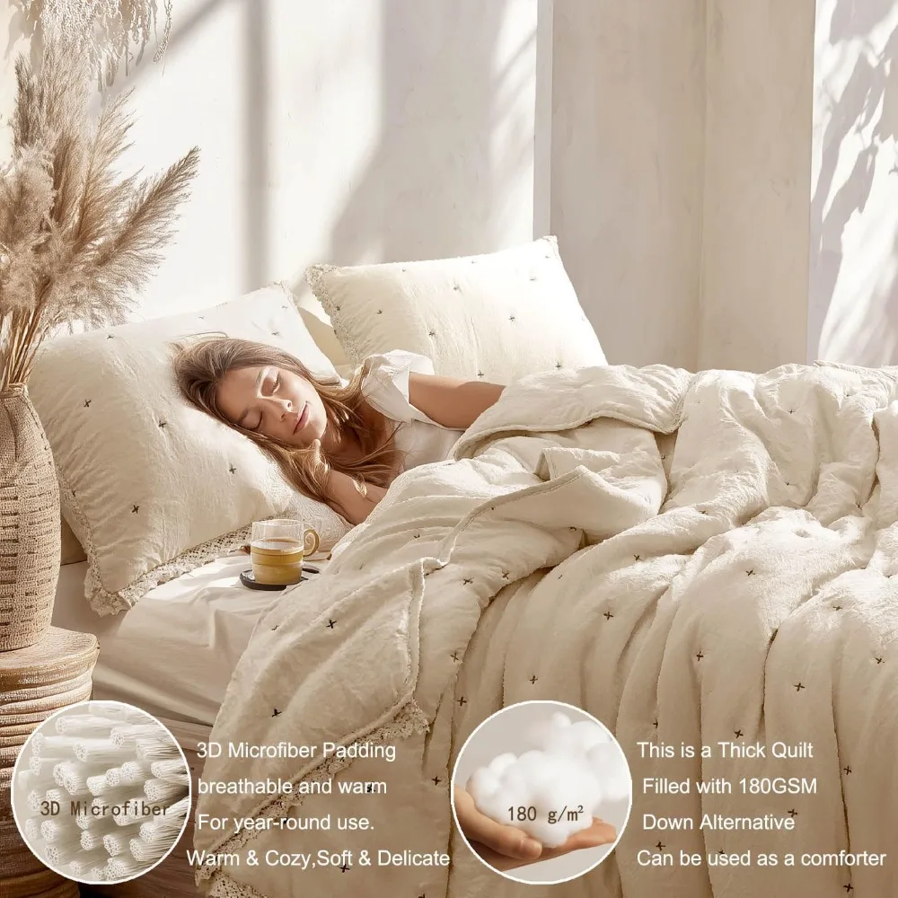 Quilt Set Queen Size - Features Pre-Washed Fabric for Ultra-Softness, Lightweight Yet Plush All-Season Comforter