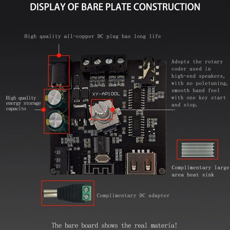 5HA Digital Power Amplifier Board 2x100w for DC 5-26V Class D Speaker High and Bass Adjustment Tuning Board Front Home Theat