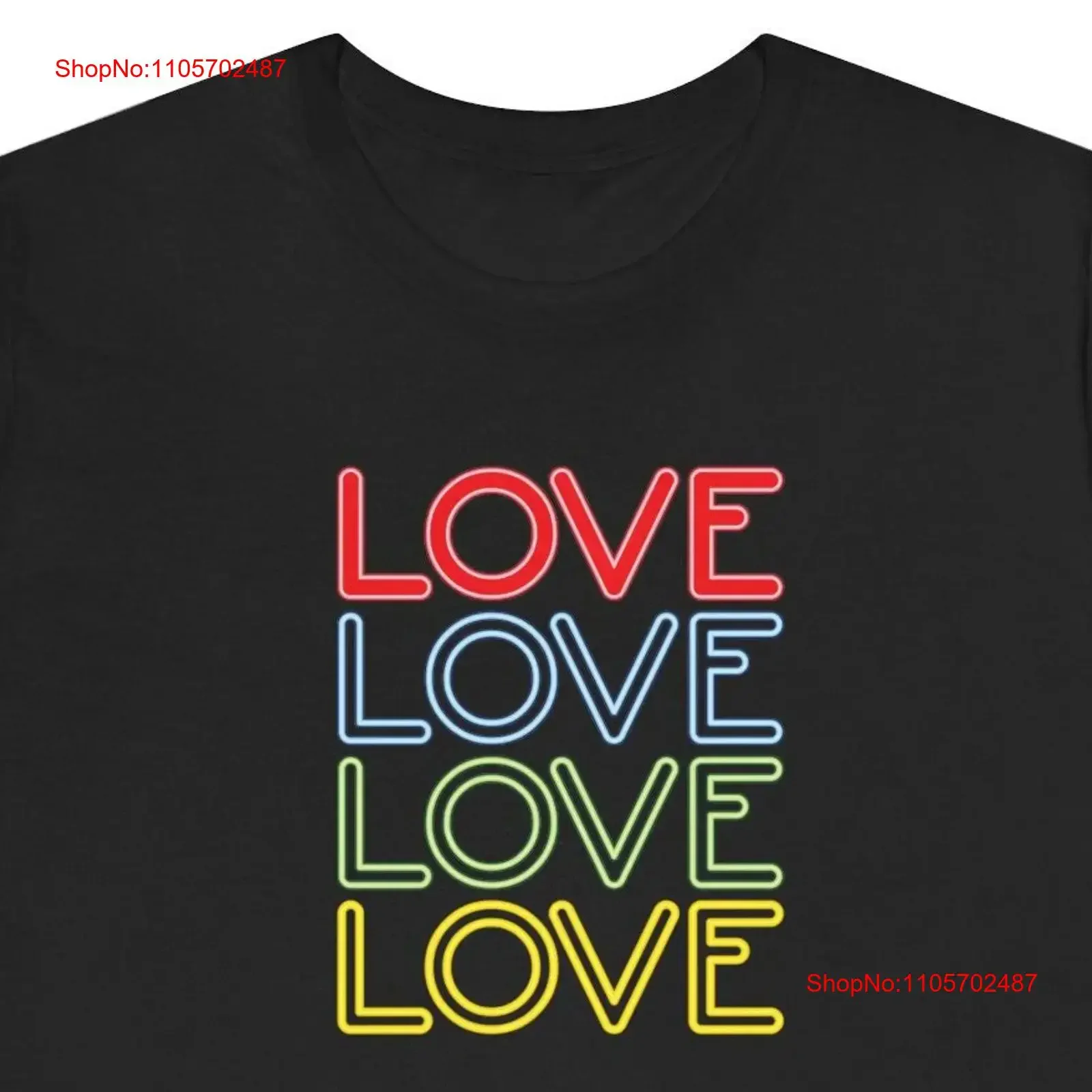 Neon Love T Shirt With Yellow Green Blue and Red in Jersey vintage Washed graphic Comfortable Top For Everyday Wear Stretched