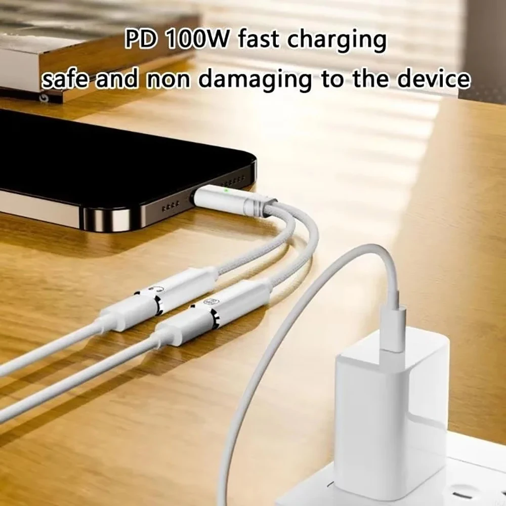 USB C Splitter 2 in 1 Headphone Jack Audio Converter Adapter PD 100W Fast Charging Connector For Macbook Air Laptop Accessories - view 4