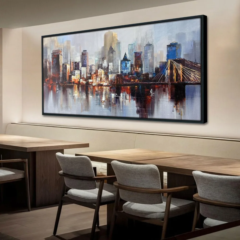 الأفضل - لوحة فنية جدارية جسر بروكلين الحديثة في نيويورك، لوحة قماشية تجريدية للمدينة، صورة محكمية على شكل أفق مدينة نيويورك