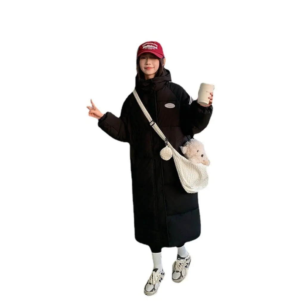

Women's down Cotton-padded Jacket Mid-Length Over-the-Knee Hooded Coat Thickened Winter Clothes Loose Fit Couple Style