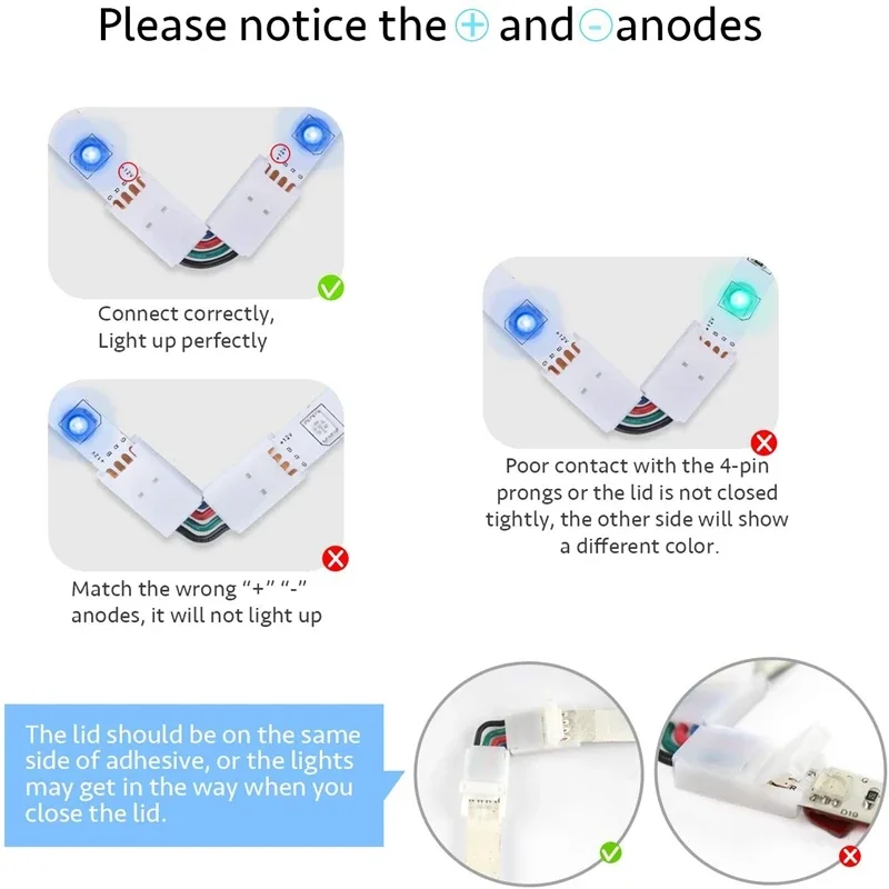 Tira conduzida conector 2/3/4 pinos 8/10mm ângulo direito conector ajustável para 3528/5050 smd rgb led strip luzes de 90 graus de canto