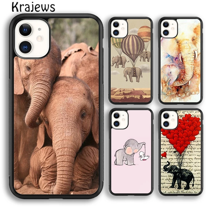 Krajews ADORABLE BABY ELEPHANT Phone Case Cover For iPhone 16 15 SE2020 14 6 7 8 plus 11 12 13 pro max coque Shell Fundas