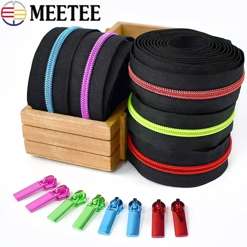 1/2/3Meters 5# Zippers Tape for Sewing + Zipper Slider Pulls Bag Purse Nylon Zips Heads Repair Closures DIY Accessories