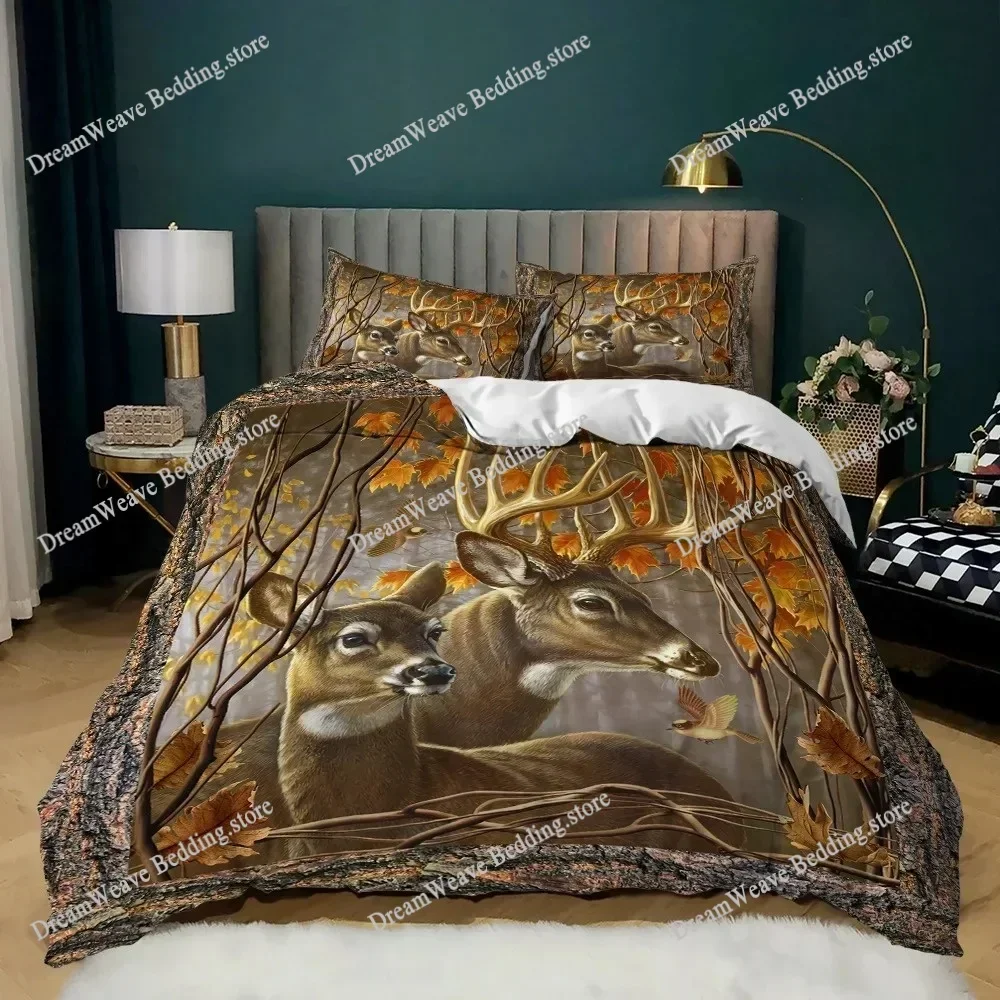 Animal Duvet Cover Set Deer Autumn Forest Leaves Bedding Set Wild Animals for Teens Queen King Size Polyester Quilt Cover519
