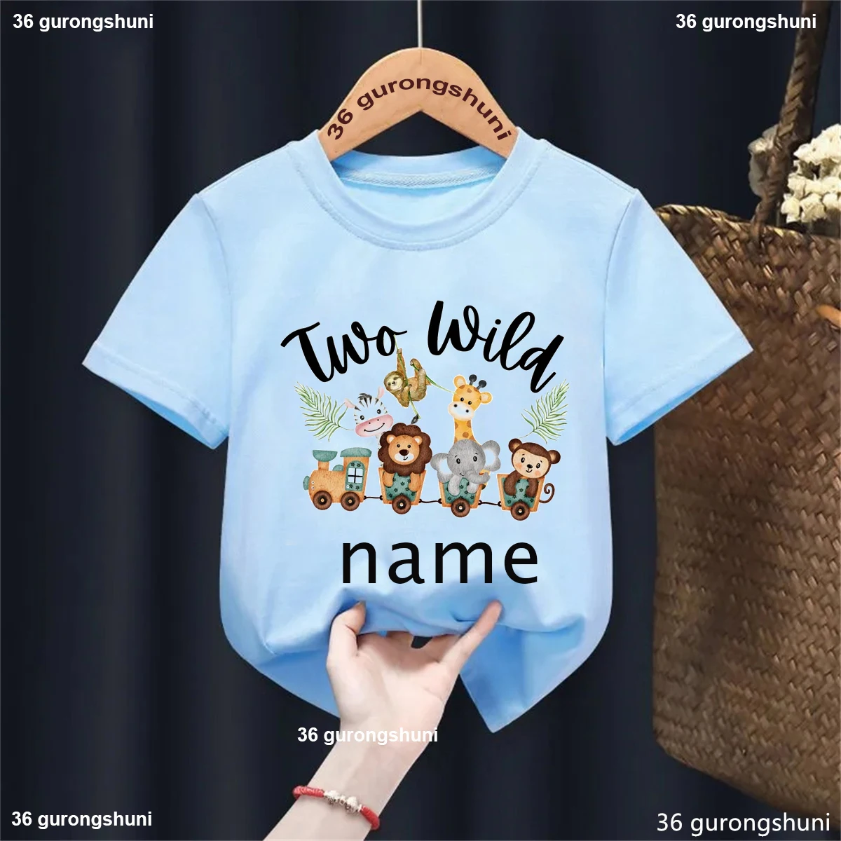 Custom Name Two/One Wild Zoo Animals Printed Tshirt Girls/Boys Birthday Gift Kids Clothes Monkey Elephant Lion Giraffe T-Shirt