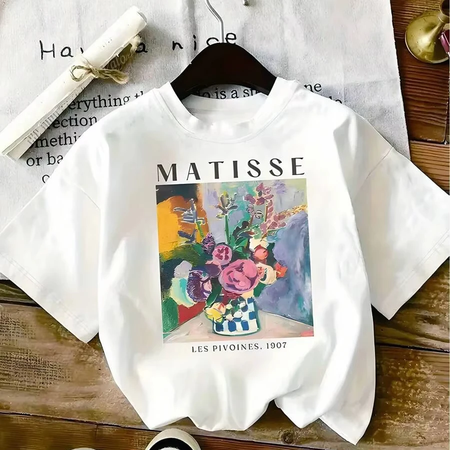 

Women's Casual Vintage Floral Print T-Shirt Inspired By Matisse's "Les Pivoines" Tee Shirt Spring Summer Short Sleeve Top Tshirt