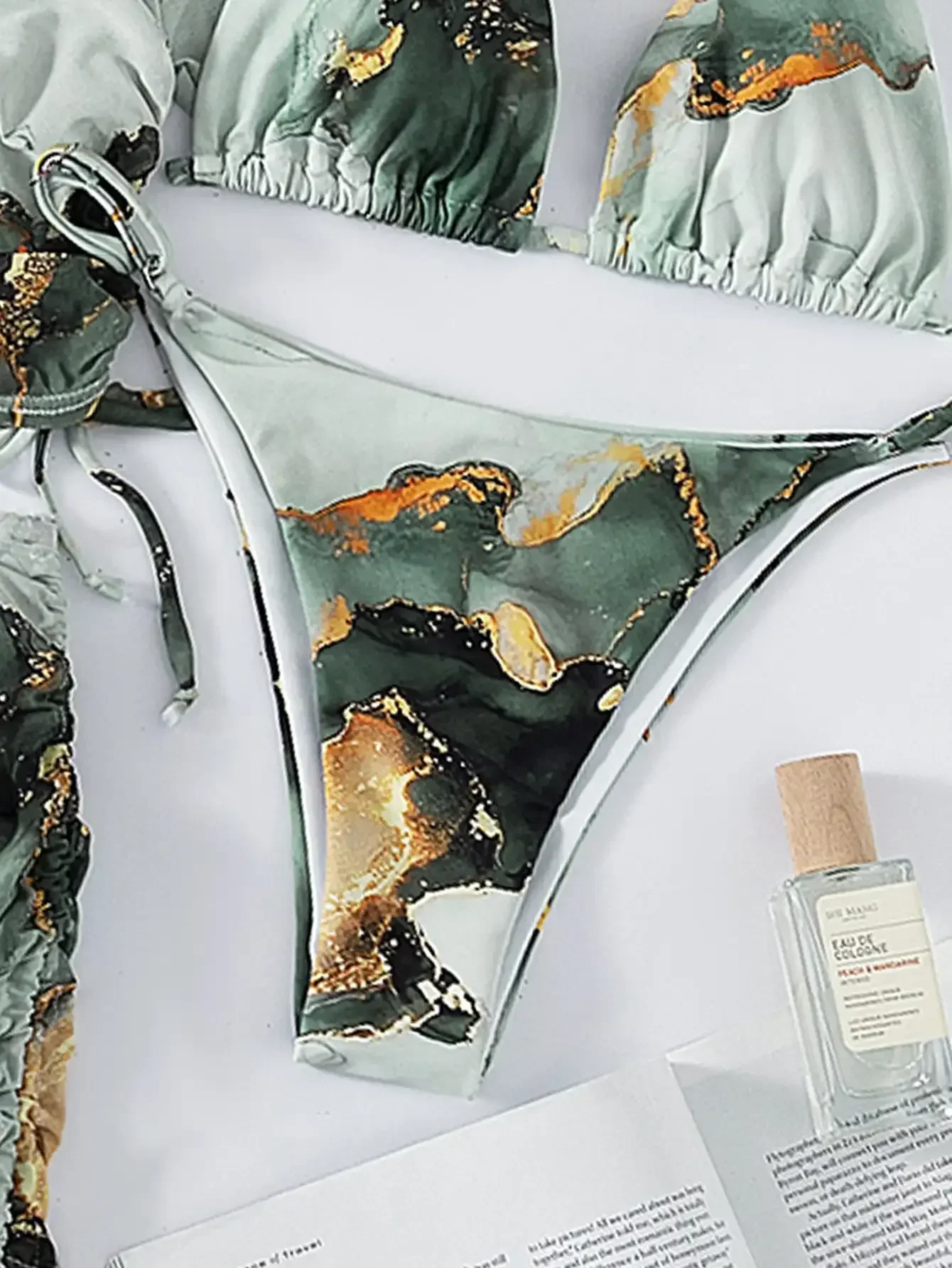 4 ピースホルタービキニ水着大理石プリントカバーアップ 2024 水着女性ビーチウェア水着女性の夏