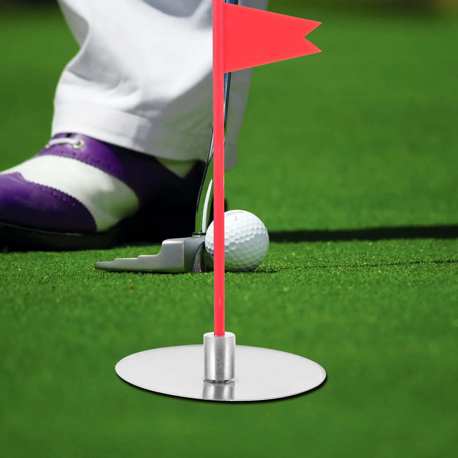 

1Set Metal Golf Putting Cup Hole with Flag Lightweight Portable Practice Aid for Home Office Travel Golf Training Equipment