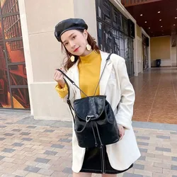 High Quality Leather Women's Backpack Multifunction Commuter Large Capacity Black Double Shoulder Bags Leisure Ladies Bagpack