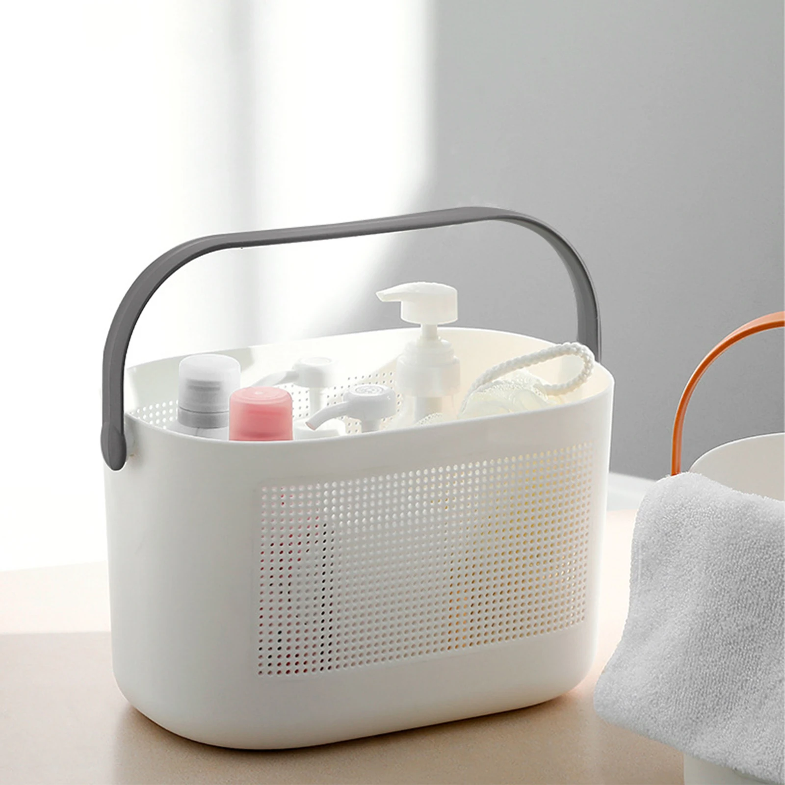 

1pc Wash Basket Storage Container Bathroom Portable Handheld Toiletry Organizer Drain Holes Large Capacity Hollow-Out Design