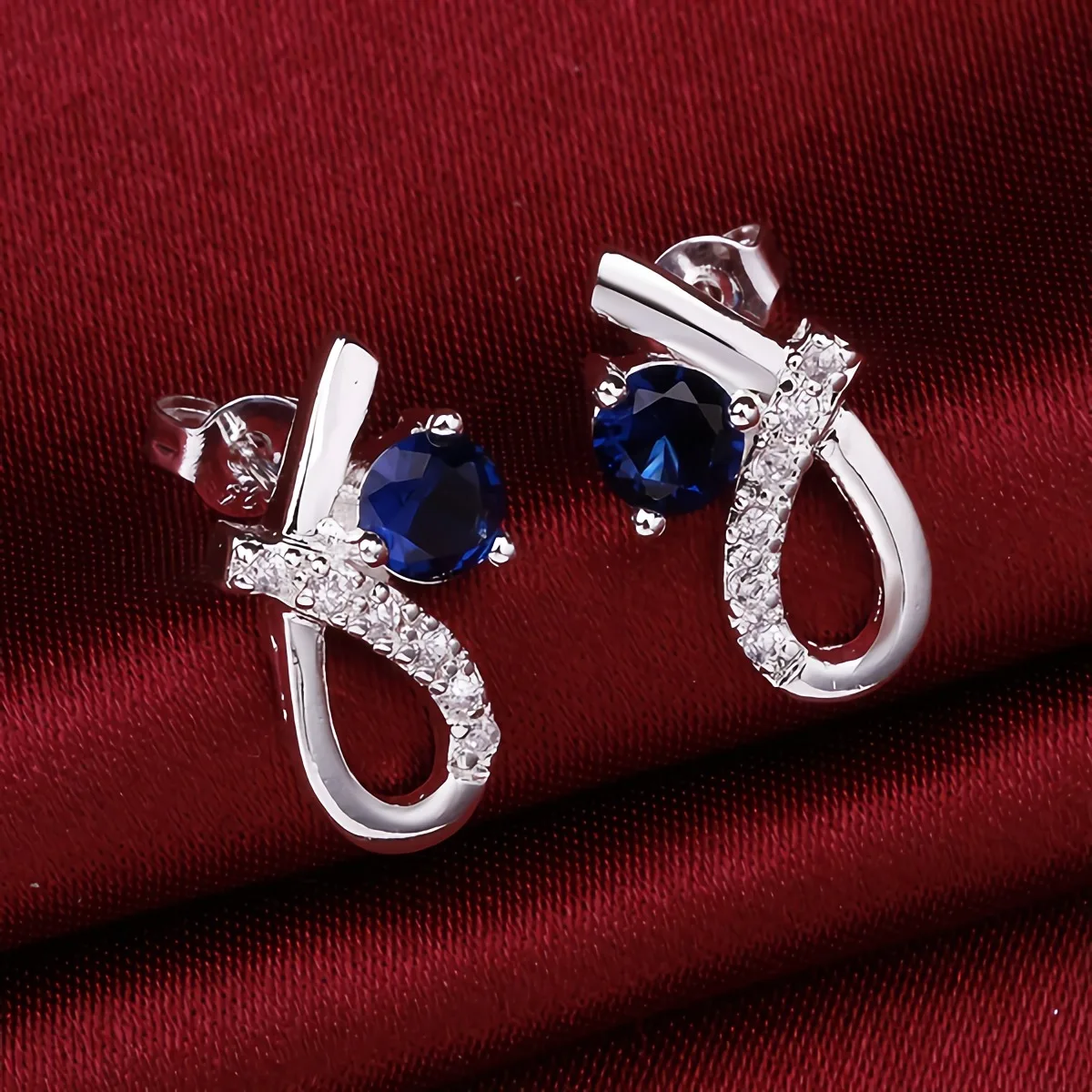 925 Sterling Silver Original Pretty Blue Zircon Crystal Earrings for Women Luxury Fashion Party Wedding Accessories Jewelry Gift