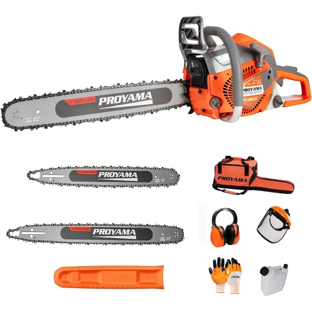62cc Gas Powered Chainsaw with 3-Position Spring Vibration System and 18