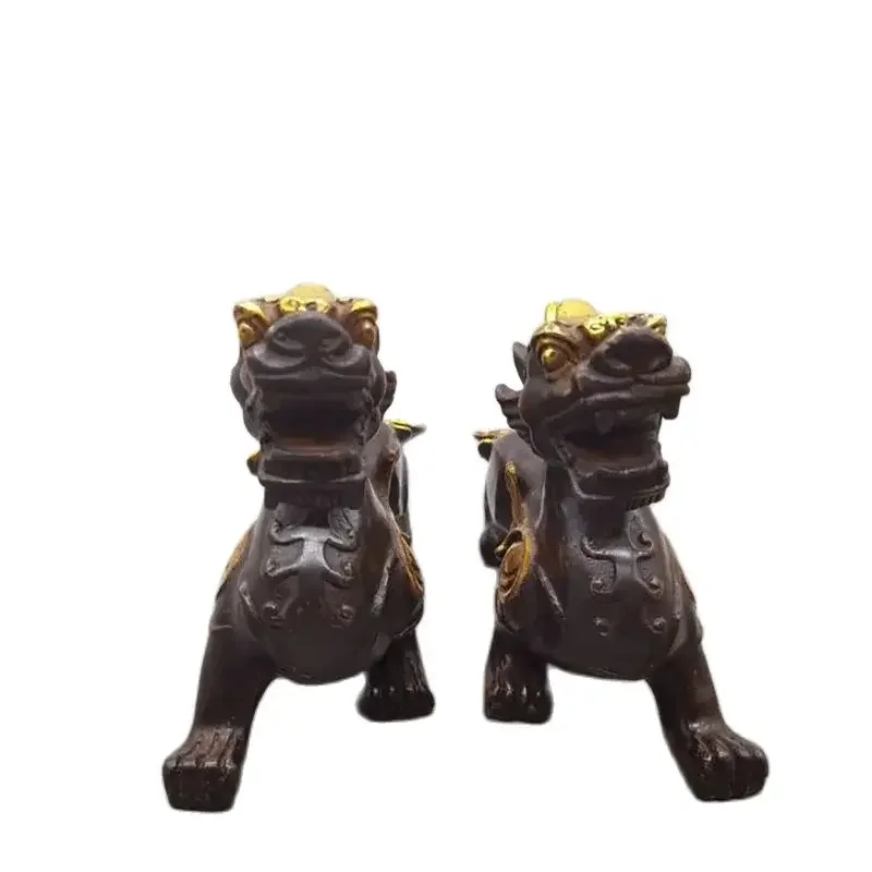 Copper ware, copper colored gilded Pixiu, a pair of home decorations, gilded Pixiu decorations, handicrafts