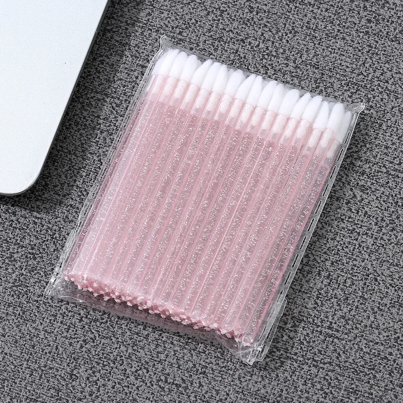 50 قضبان كريستال، فرشاة شفاه صلبة، عصا أعواد قطنية، فرشاة تلطخ ملمع الشفاه، أداة مكياج، فرشاة أحمر شفاه مريحة