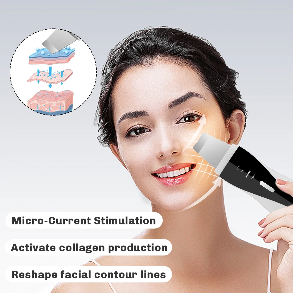 Ultrasonic Skin Scrubber EMS Red Blue Light Vibrate Face Cleaning Peeling Blackhead Remover Acne Pore Cleaner Facial Lift Shovel