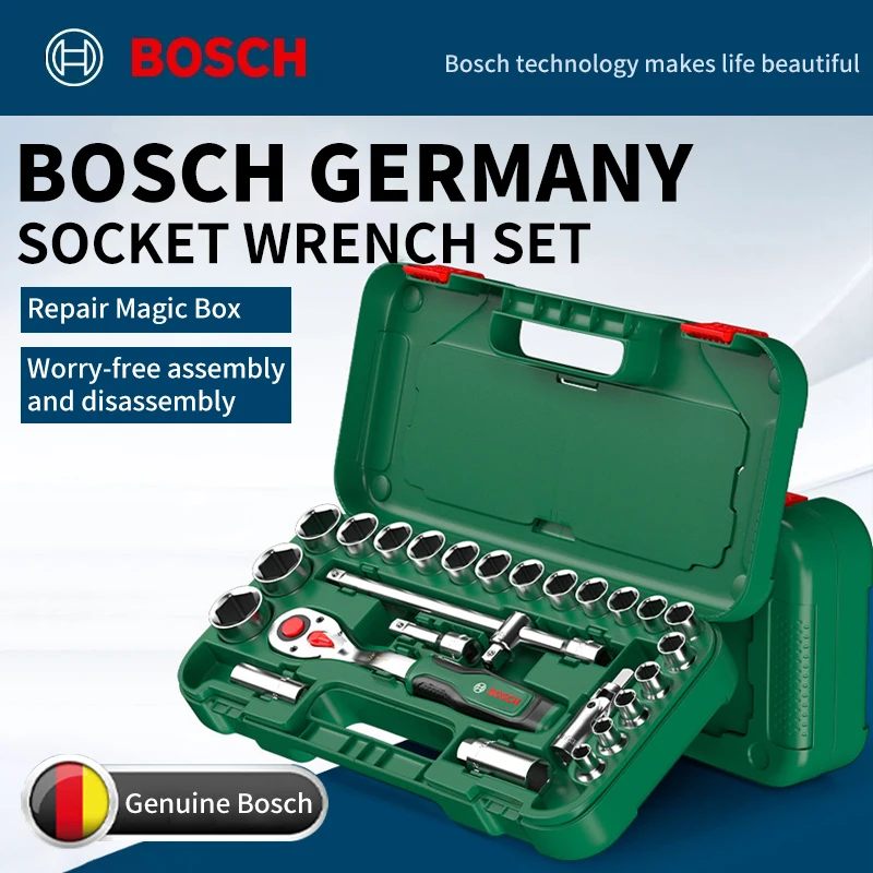 

BOSCH Socket Wrench Set,CR-V Steel,1/4"&1/2" Drive,Ratchet Handle & Extension Rods,Storage Case,Hand Tools for Auto Repair.
