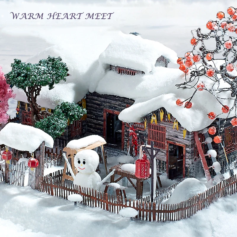 DIY 3D Metal Puzzle Winter Village Cottage Miniature Model Kits The Snow Architecture Jigsaw Puzzle for Friends Christmas Gifts