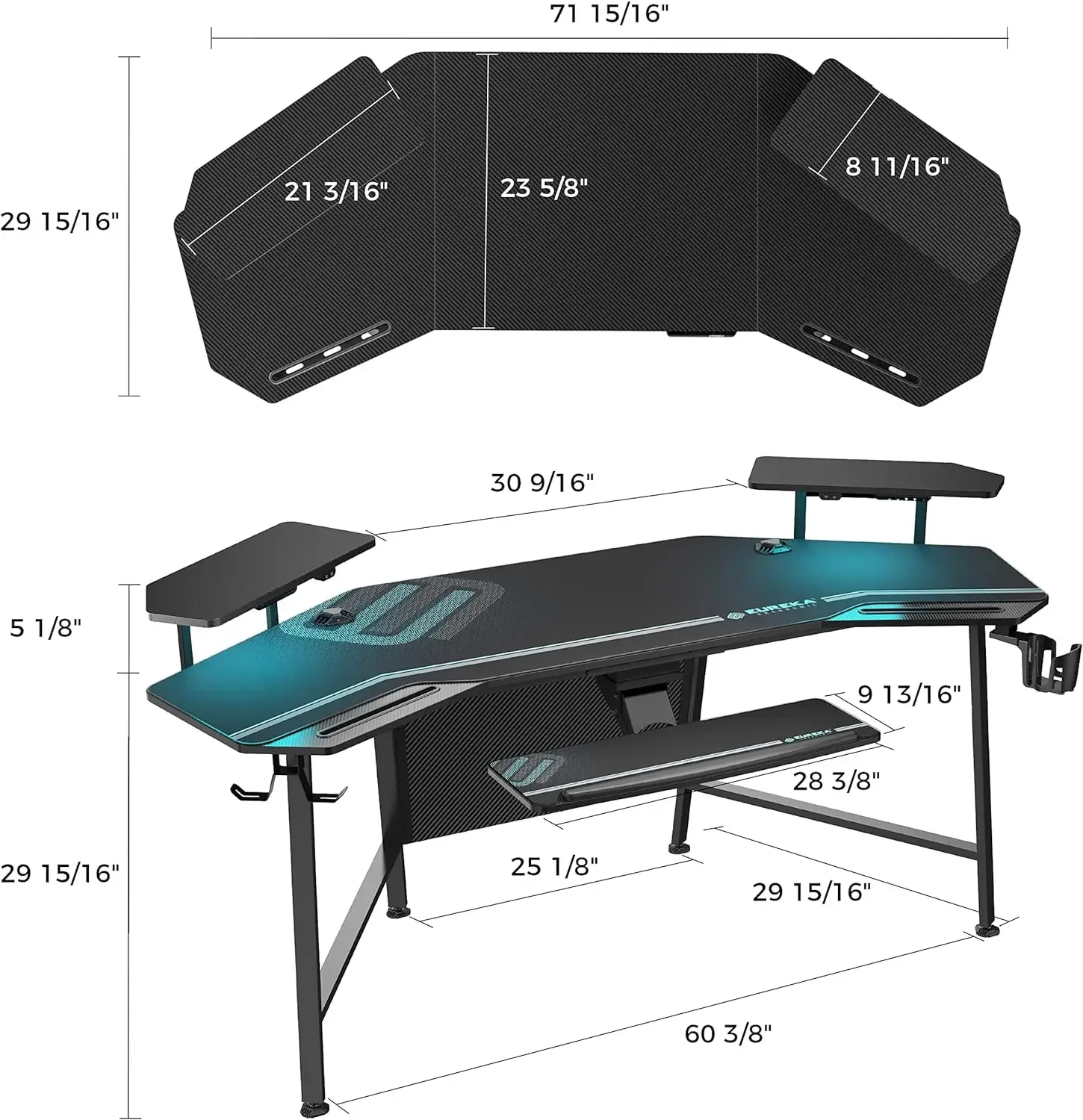 Gaming Desk with Led Lights, 72