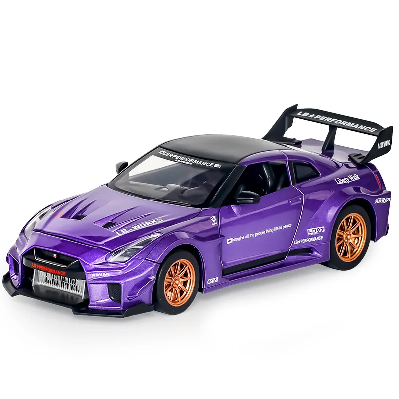 1:24 Lega GTR CSR2 R34 Auto Sportive Modelli Diecast Giocattoli con Luce Sonora Ruota per Auto In Miniatura Tirare Indietro Veicoli per I Ragazzi Regali